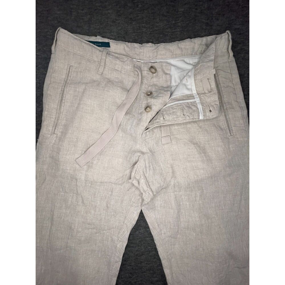 Perry Ellis Size 29(31) 100% Linen Flat Front Dress Pants Button Fly Cream Beach - Picture 3 of 11